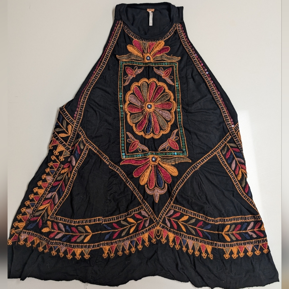 Free People Black Embroidered Top